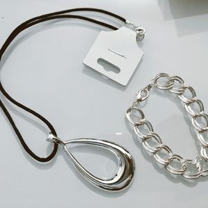 Necklace silver teardrop pendant plus bracelet